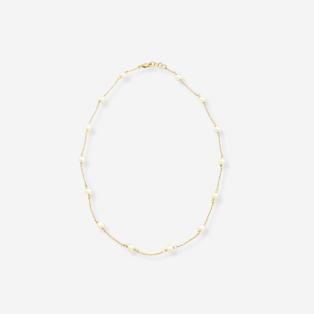 White Freshwater Pearl Necklace 42cm - 9ct Yellow Gold