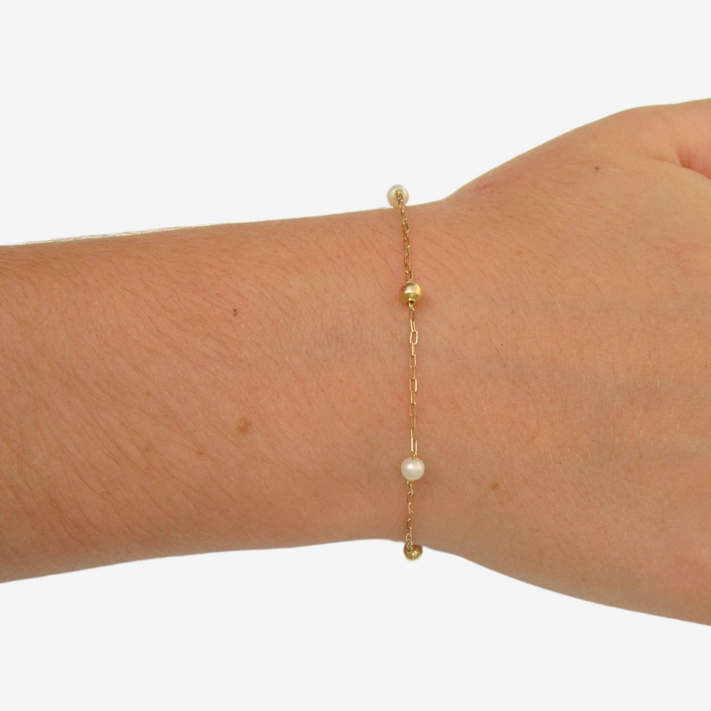 Kids Pearl and Bead Bracelet – 18ct Solid Yellow Gold