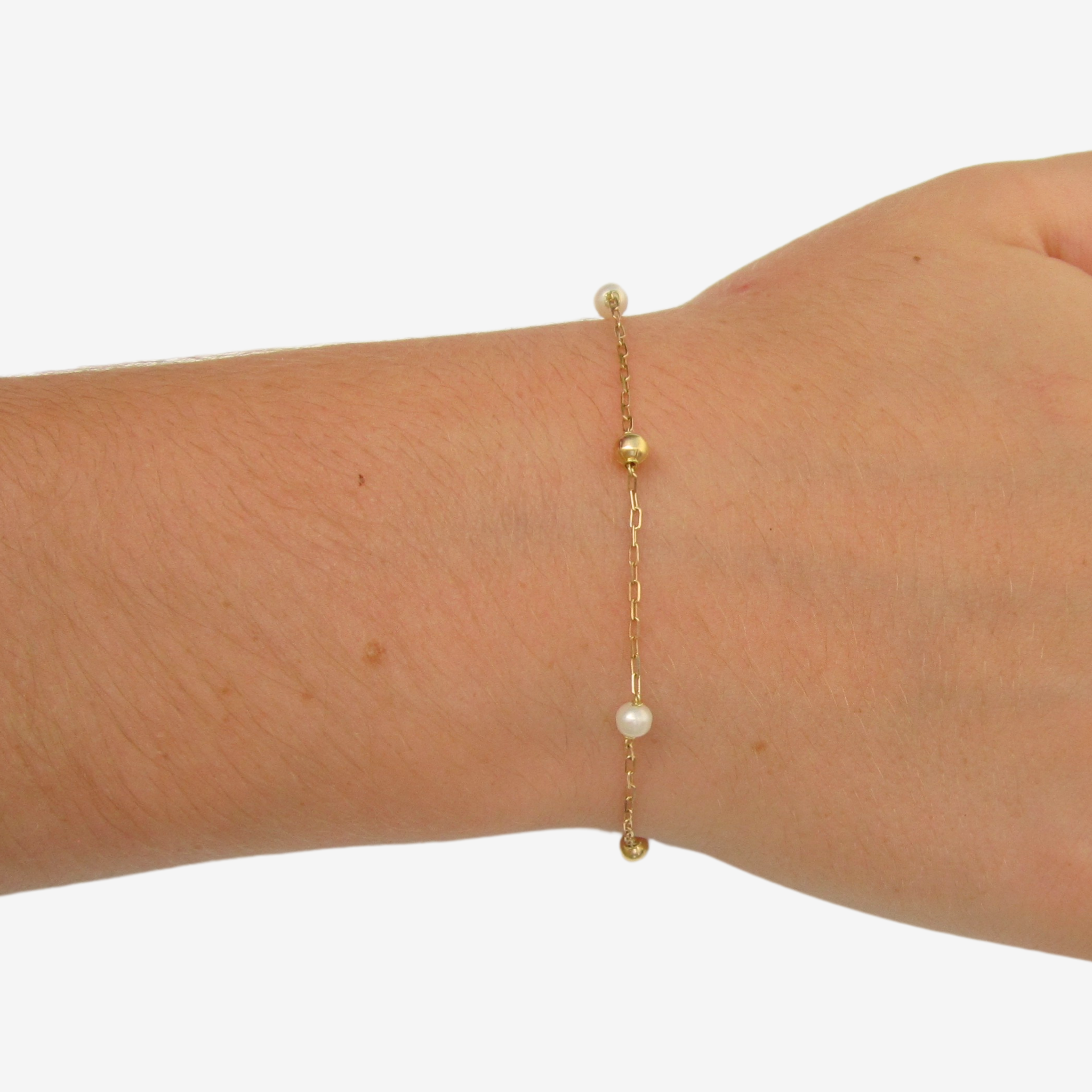 Kids Pearl and Bead Bracelet – 18ct Solid Yellow Gold