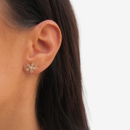Flower Earrings Signature Zirconia – 18ct Yellow Gold