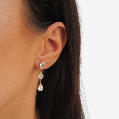 Three Stone Drop Earrings Signature Zirconia – 18ct Yellow Gold
