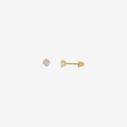 Round Signature Zirconia Stud Earrings 4mm – 18ct Yellow Gold