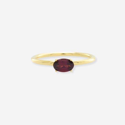 Rhodolite Garnet Oval Cut Ring - 9ct Yellow Gold