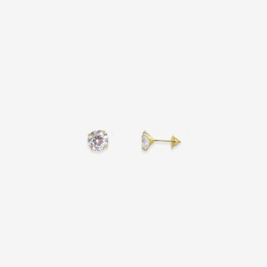 Round Signature Zirconia Stud Earrings 6mm – 18ct Yellow Gold