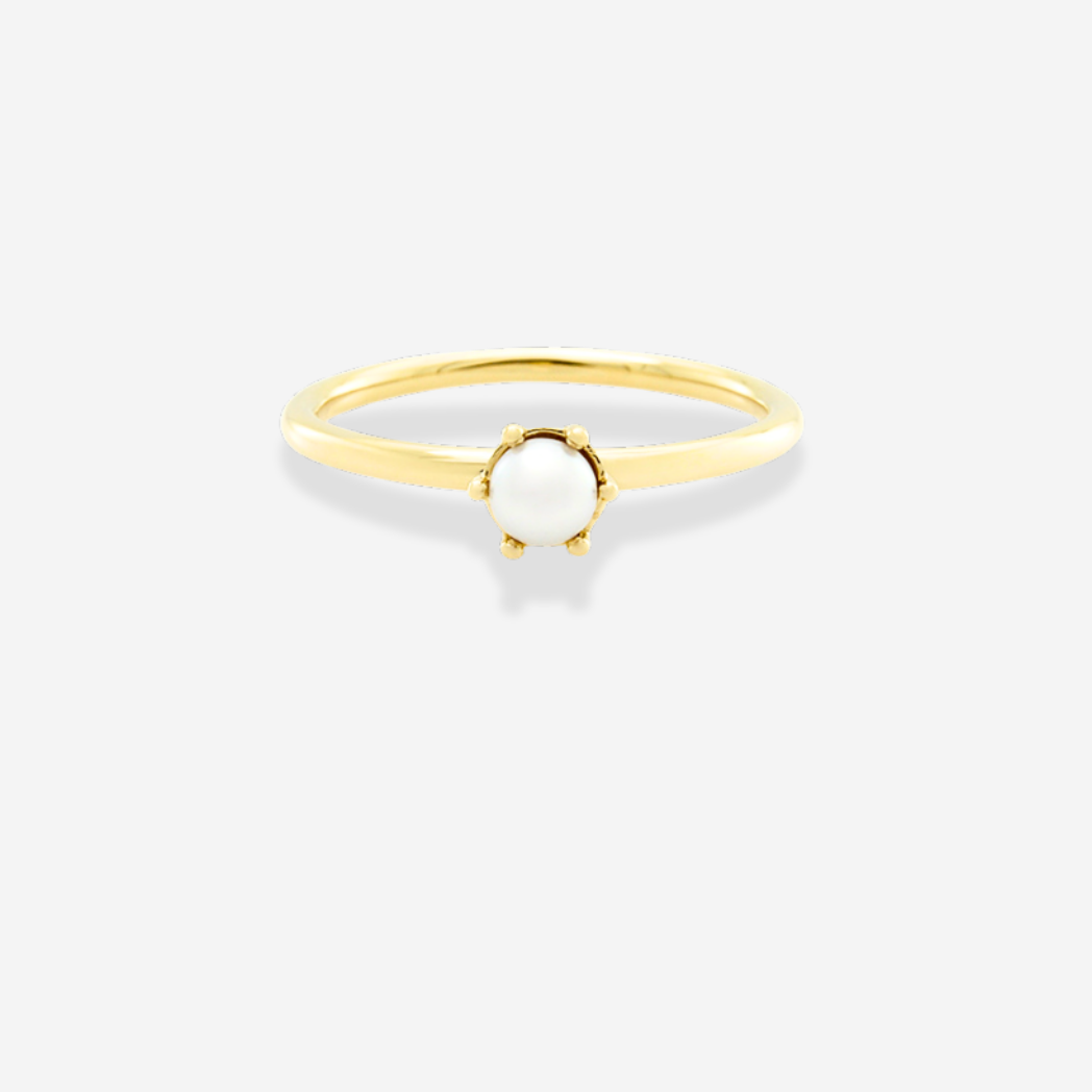 White Freshwater Pearl Round Ring - 9ct Yellow Gold