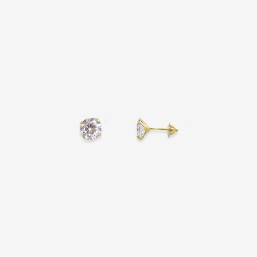 Round Signature Zirconia Stud Earrings 7mm – 18ct Yellow Gold