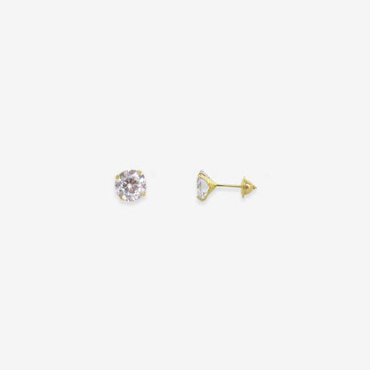 Round Signature Zirconia Stud Earrings 7mm – 18ct Yellow Gold