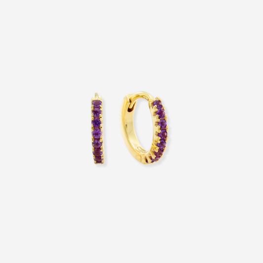 Amethyst Round Cut Earrings - 9ct Yellow Gold