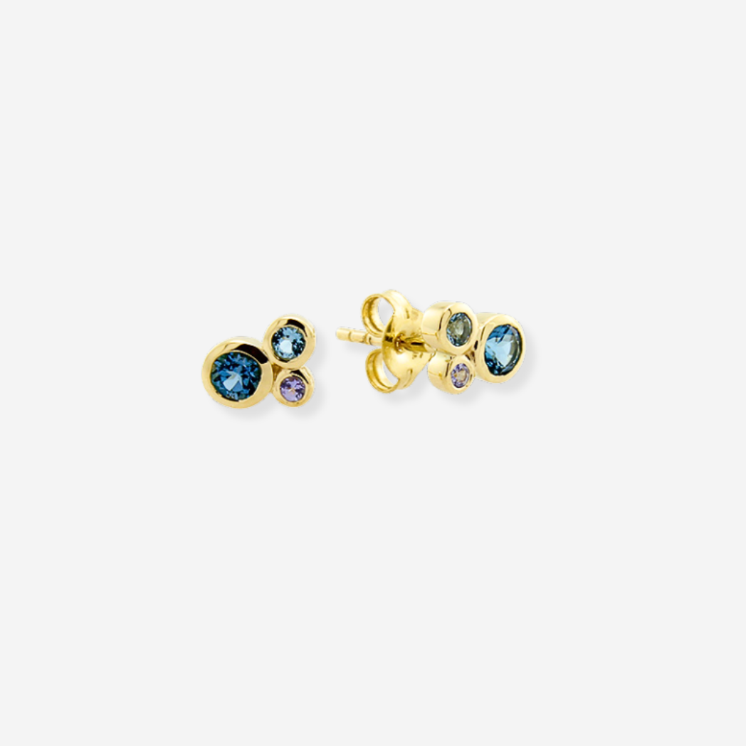 Blue Topaz & Tanzanite Mix Earrings - 9ct Yellow Gold