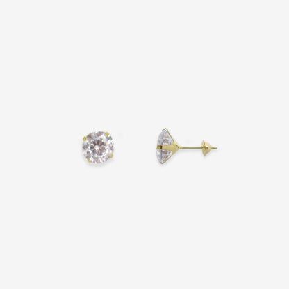 Round Signature Zirconia Stud Earrings 8mm – 18ct Yellow Gold
