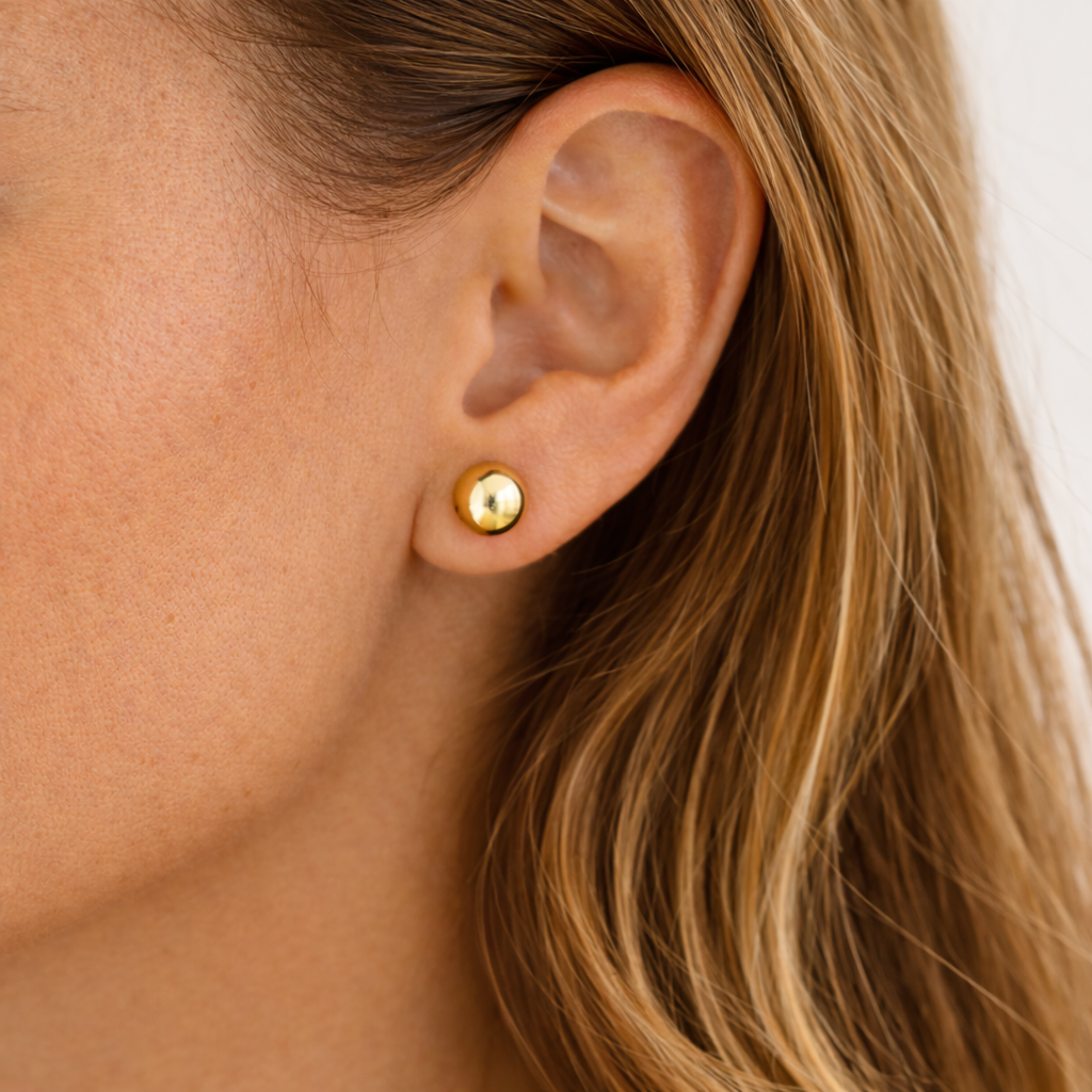 Sphere Stud Earrings 8mm – 18ct Yellow Gold