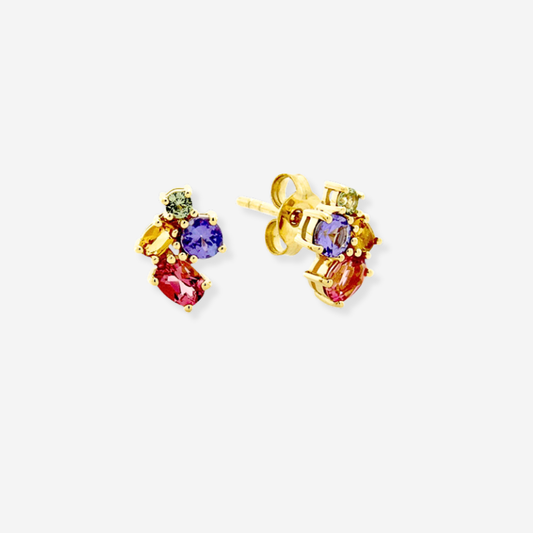 Citrine, Green Sapphire & Tanzanite Earrings - 9ct Yellow Gold