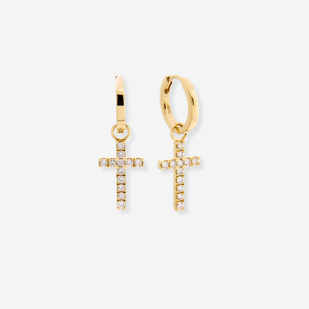 Lab-Grown Diamond Cross Earring Charms - 9ct Yellow Gold