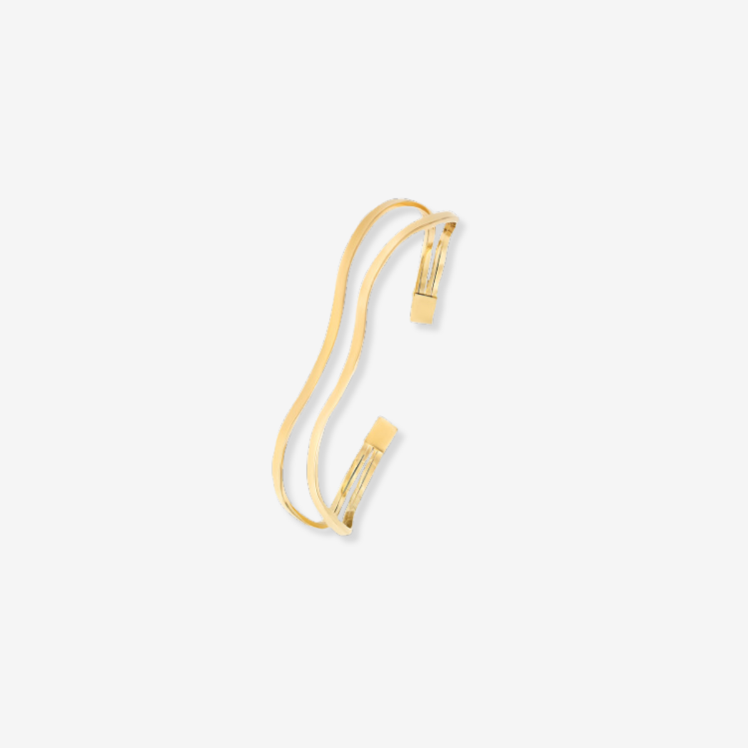 Wave Cuff Bangle in Solid 18ct Yellow Gold