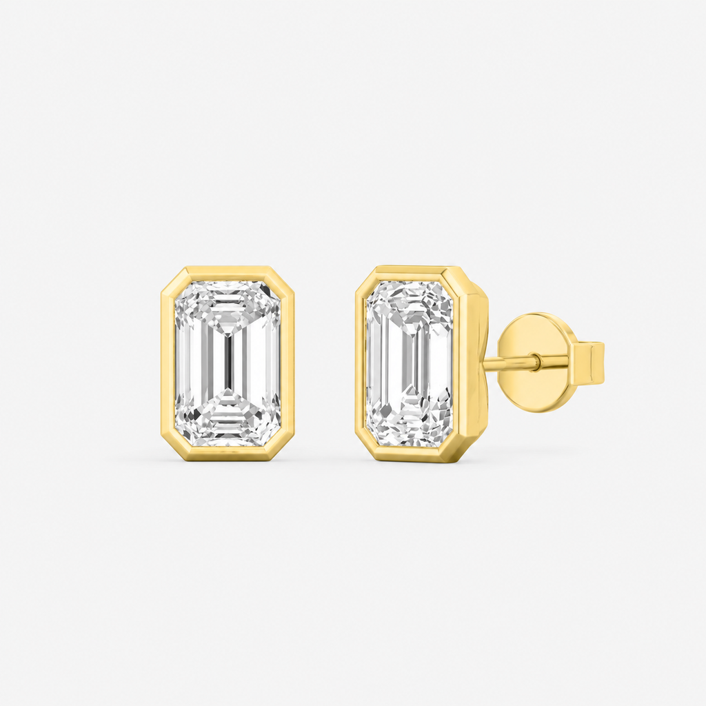 Lab-Grown Diamond Emerald Cut Bezel Stud Earrings