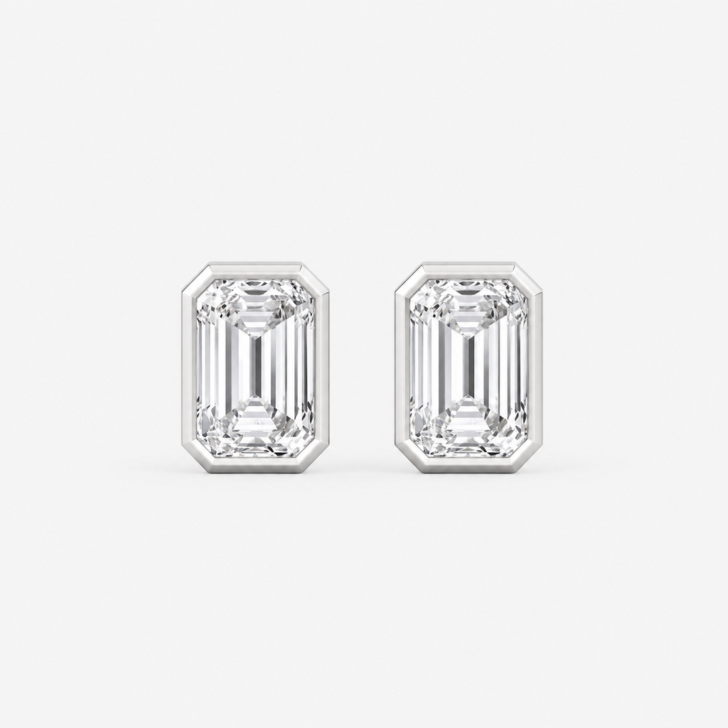 Lab-Grown Diamond Emerald Cut Bezel Stud Earrings