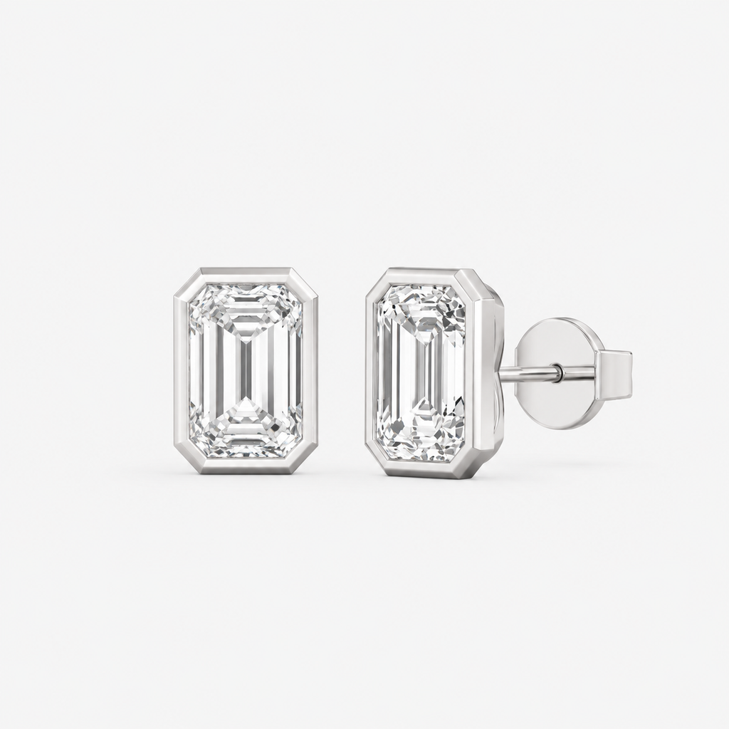 Lab-Grown Diamond Emerald Cut Bezel Stud Earrings