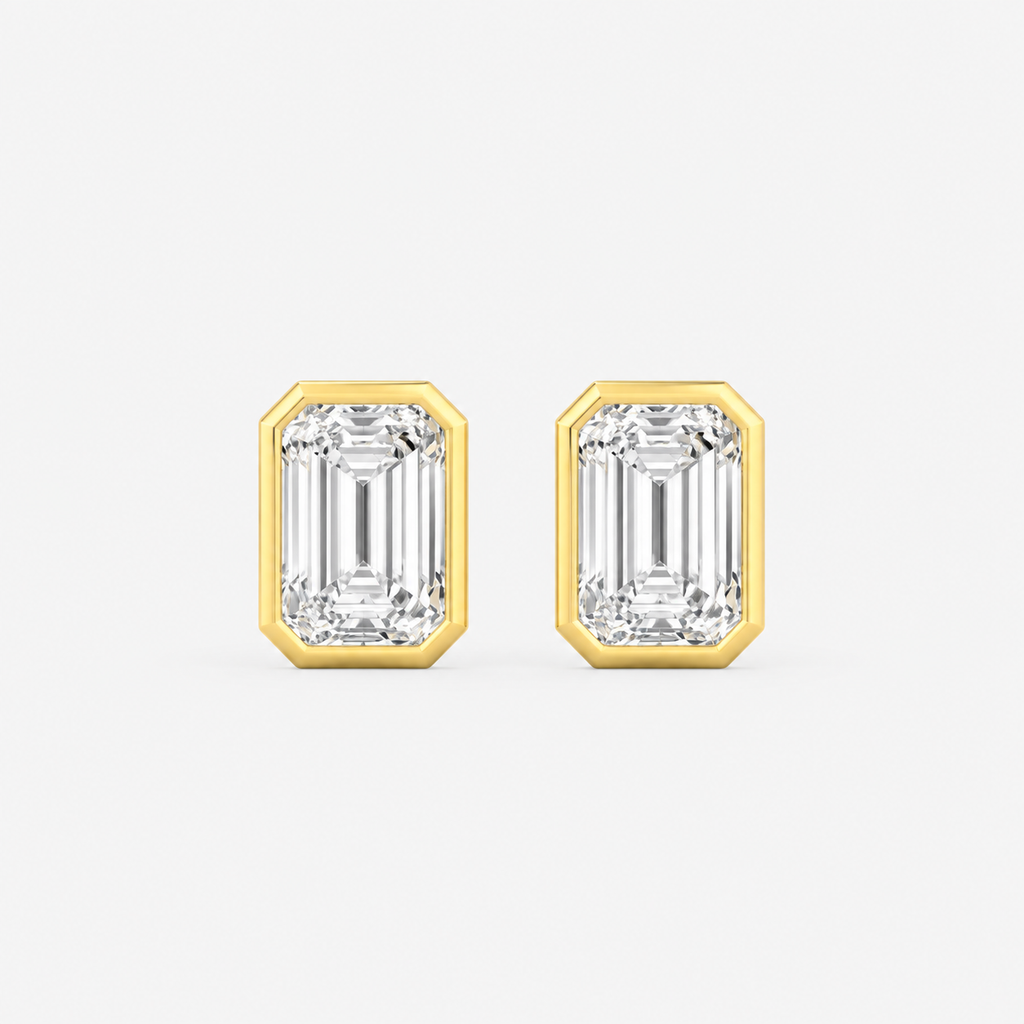 Lab-Grown Diamond Emerald Cut Bezel Stud Earrings