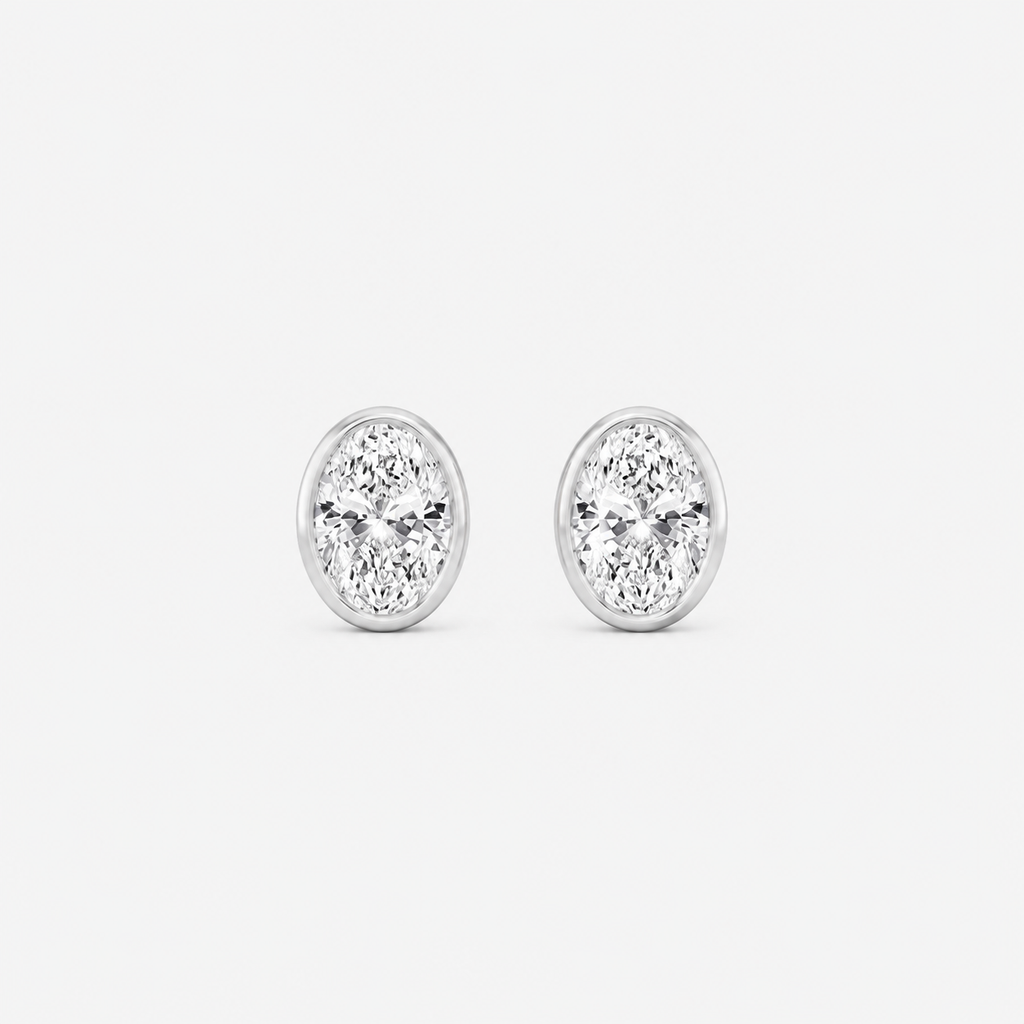 Lab-Grown Diamond Oval Cut Bezel Stud Earrings