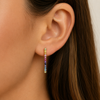 Rainbow Gemstone Tennis Drop Earrings - 9ct Yellow Gold