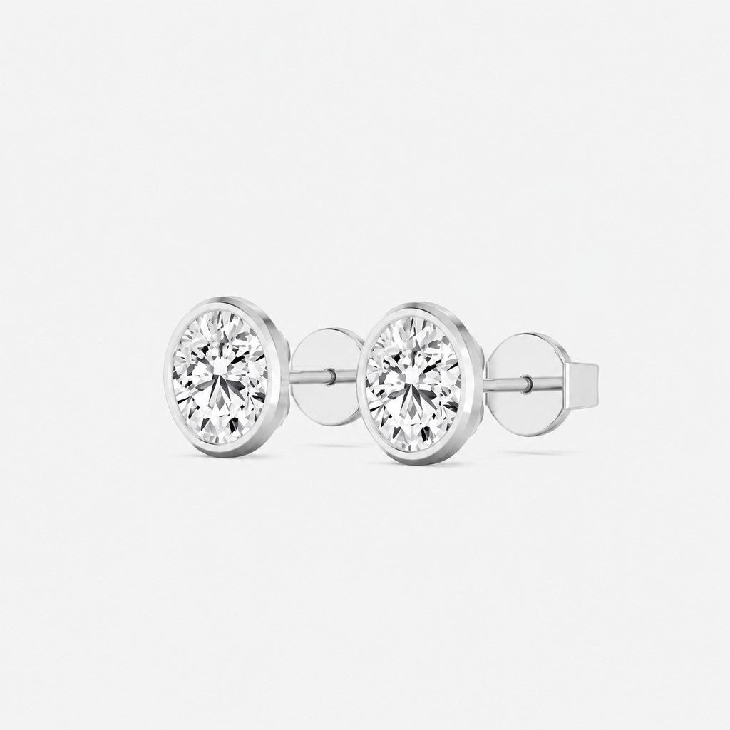 Lab-Grown Diamond Round Cut Bezel Stud Earrings