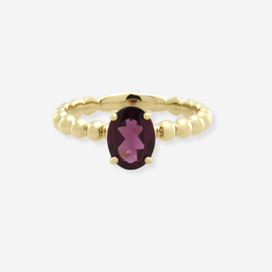 Rhodolite Garnet Oval Cut Ring - 9ct Yellow Gold