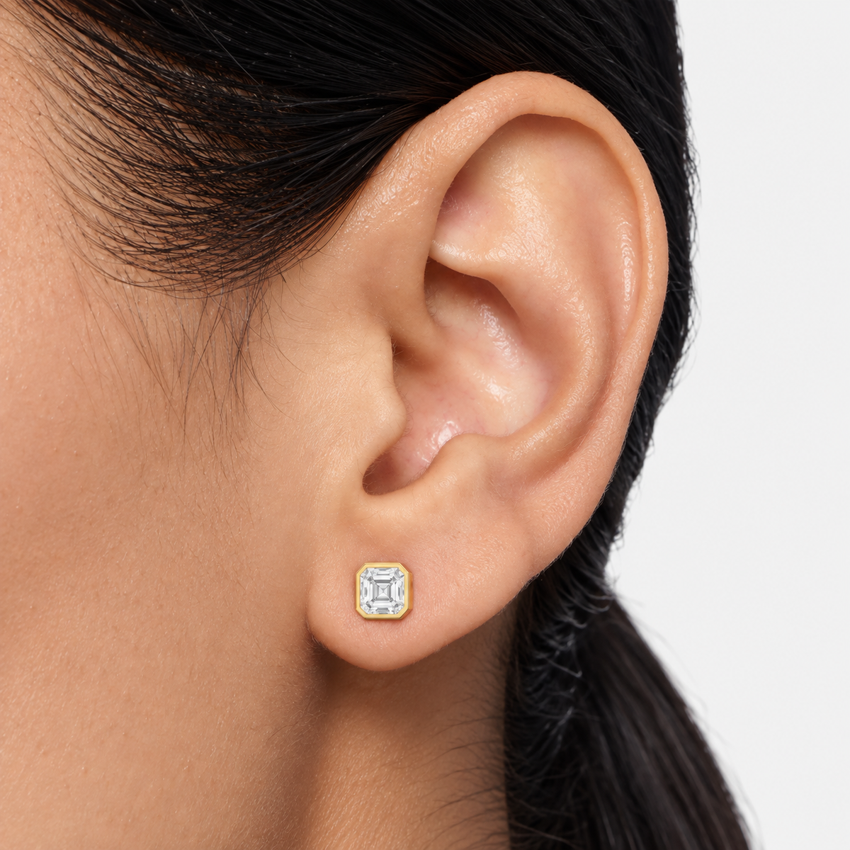 Lab-Grown Diamond Asscher Cut Bezel Stud Earrings