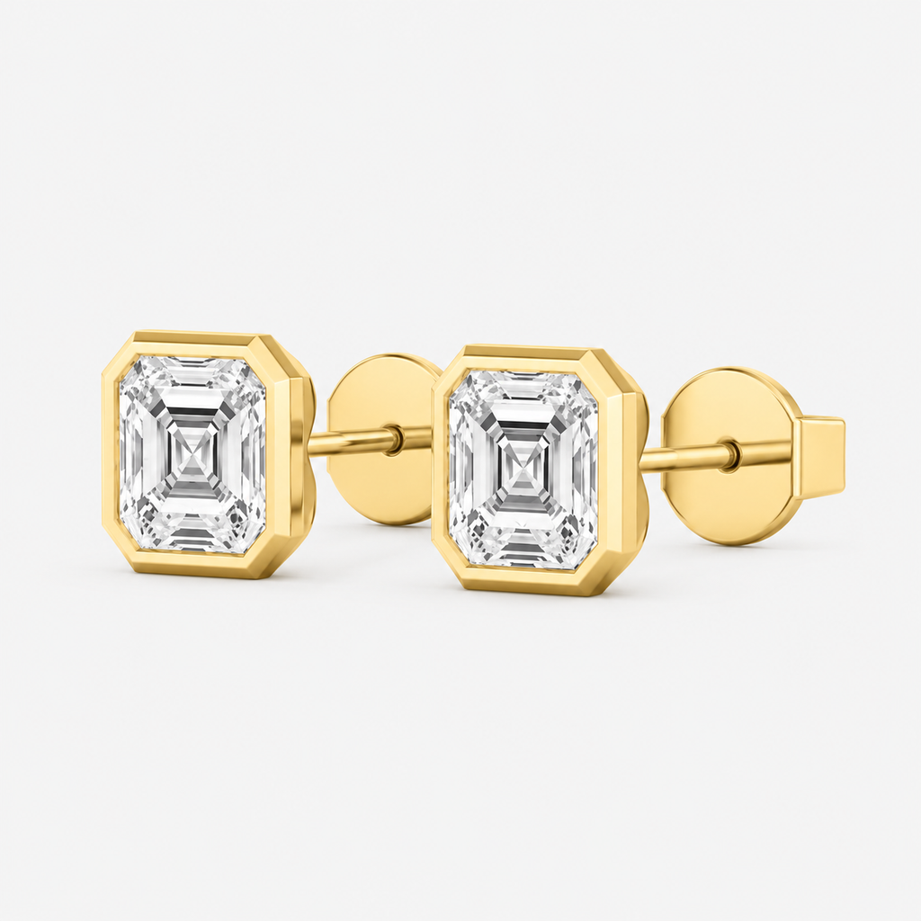 Lab-Grown Diamond Asscher Cut Bezel Stud Earrings