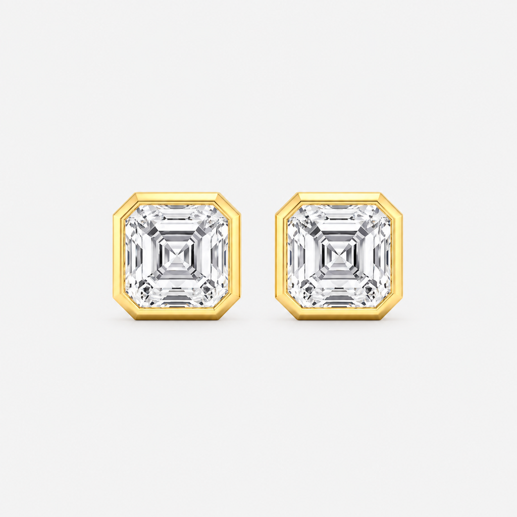 Lab-Grown Diamond Asscher Cut Bezel Stud Earrings
