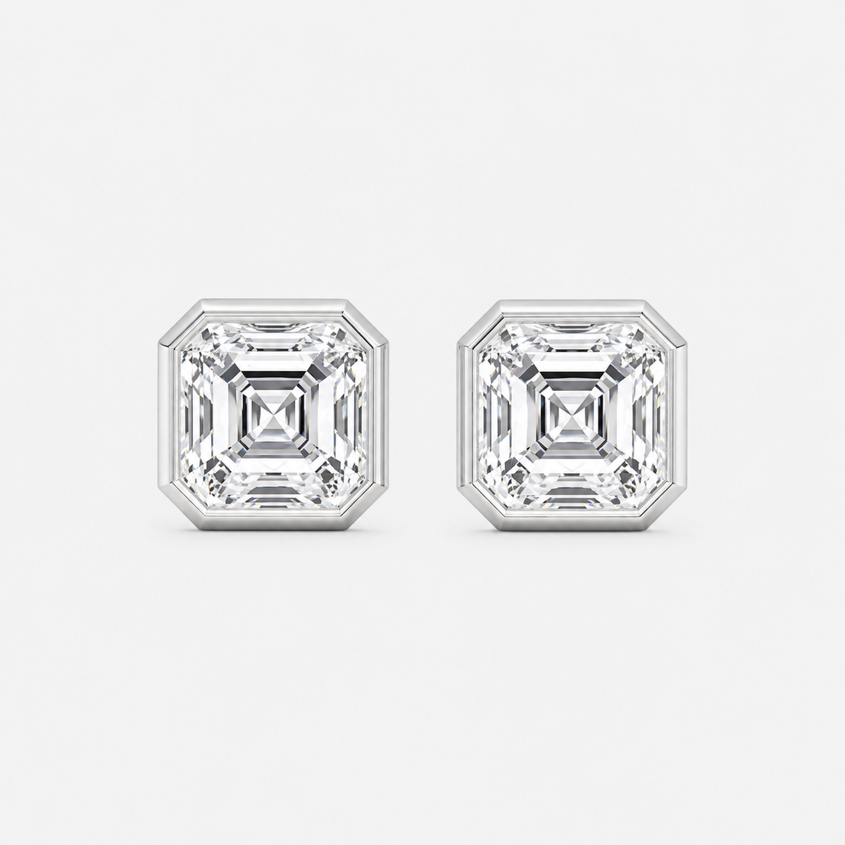 Lab-Grown Diamond Asscher Cut Bezel Stud Earrings