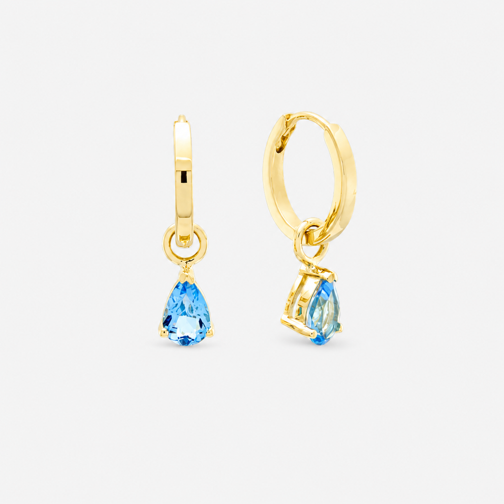 Light Sky Blue Topaz Pear Cut Earrings - 9ct Yellow Gold