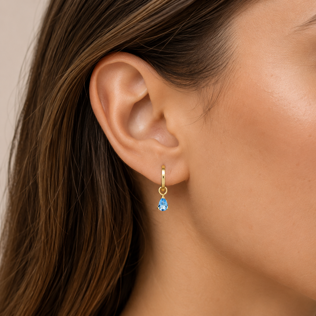Light Sky Blue Topaz Pear Cut Earrings - 9ct Yellow Gold