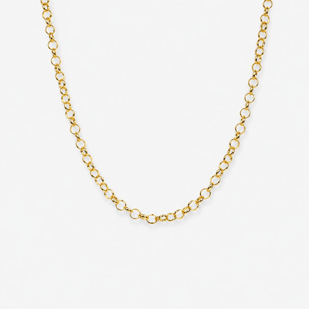 Gold chain necklace on a white background
