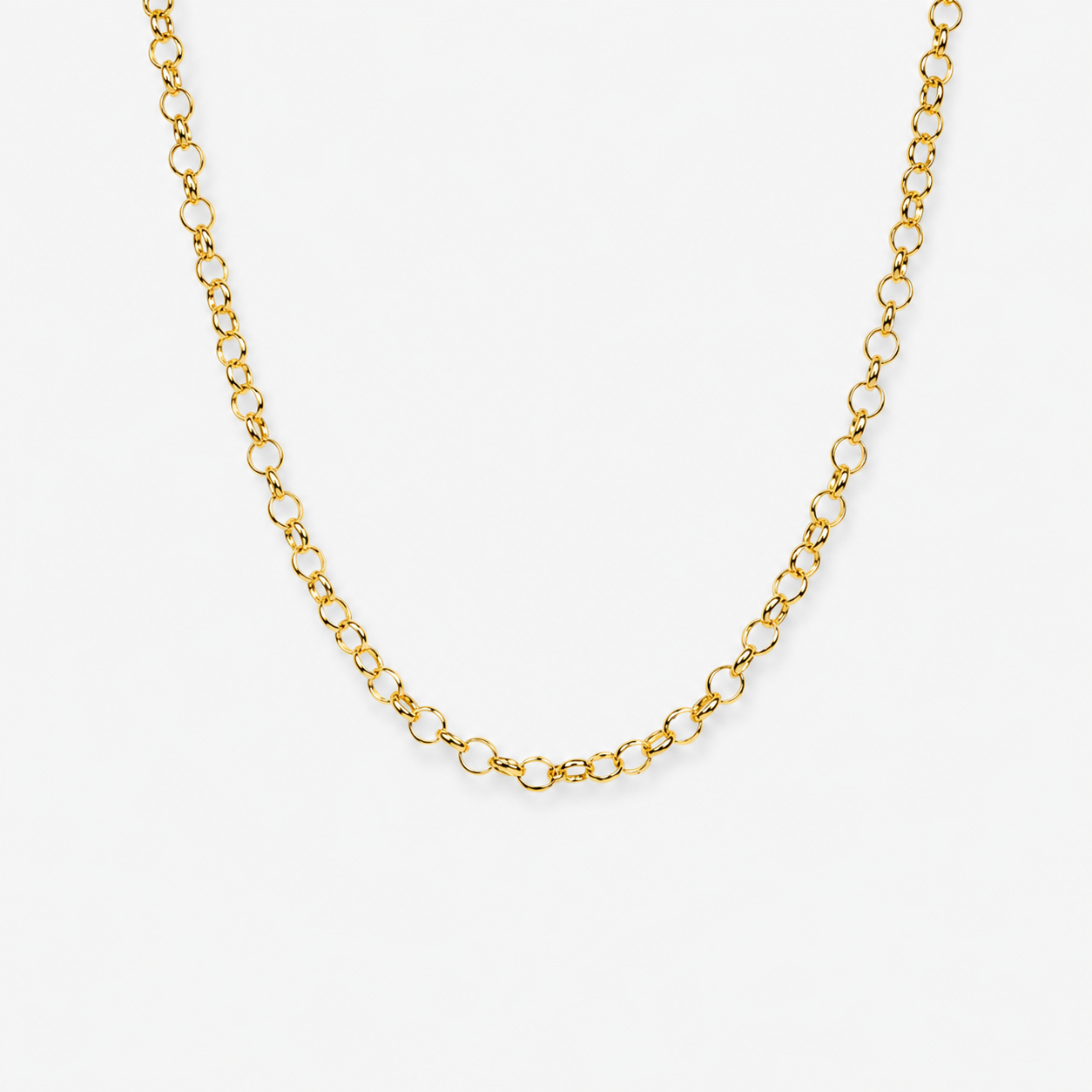 Gold chain necklace on a white background