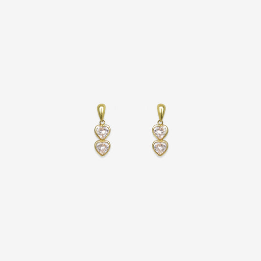 Double Heart Earrings Signature Zirconia – 18ct Yellow Gold