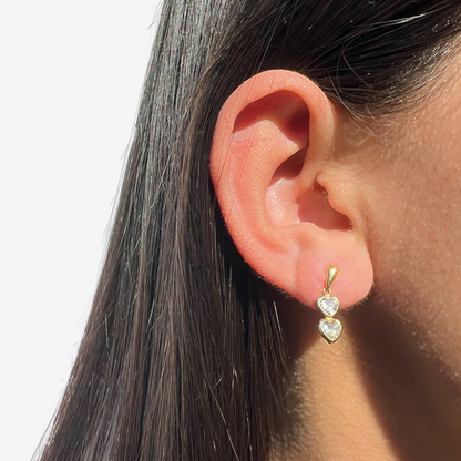 Double Heart Earrings Signature Zirconia – 18ct Yellow Gold
