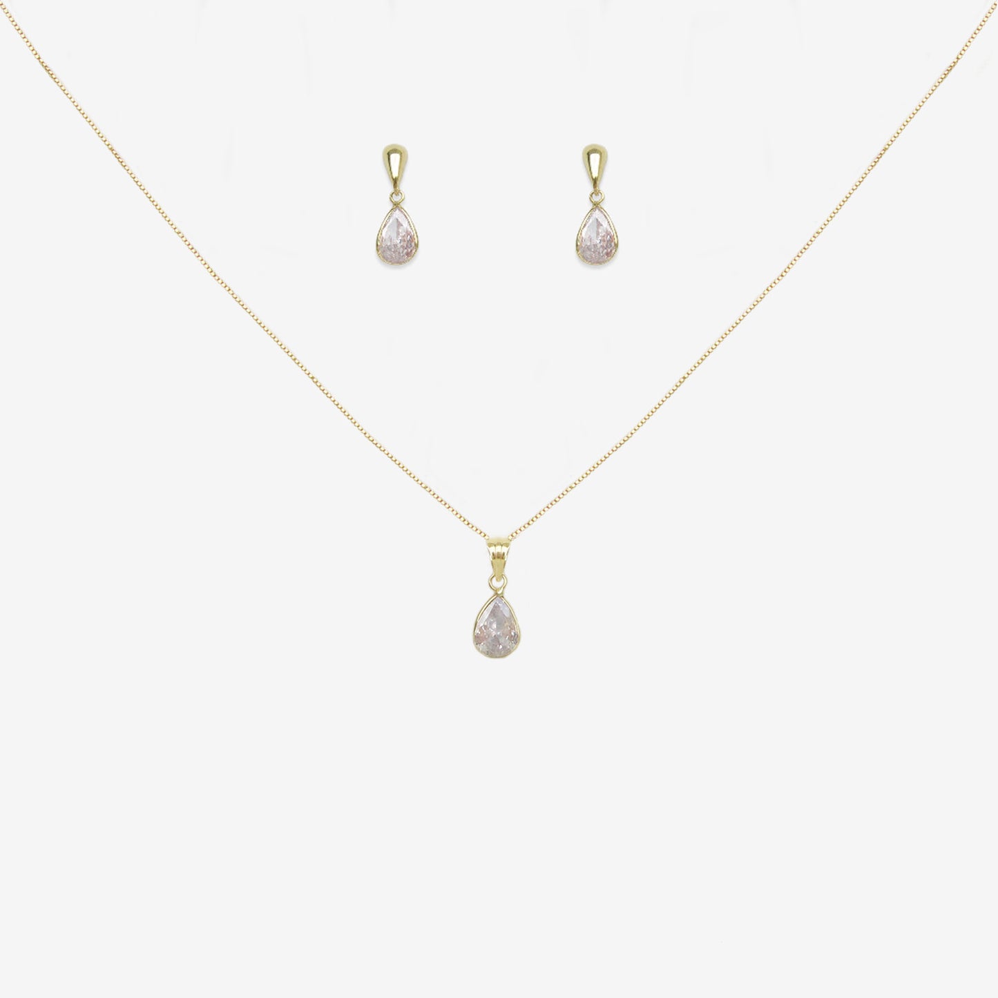 Drop signature zirconia pendant and earring set bundle in 18ct Yellow Gold