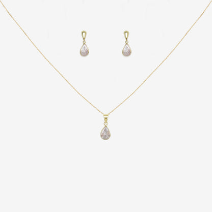 Drop signature zirconia pendant and earring set bundle in 18ct Yellow Gold