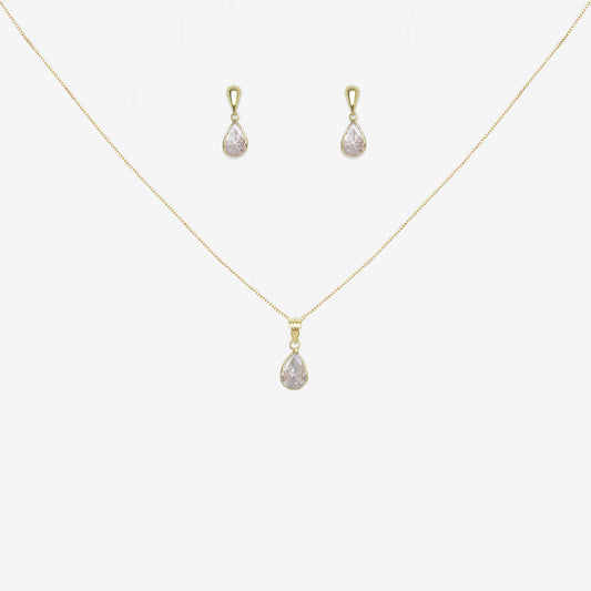 Drop signature zirconia pendant and earring set bundle in 18ct Yellow Gold