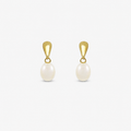 Pair of pearl earrings with gold hooks on a white background