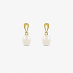Pair of pearl earrings with gold hooks on a white background