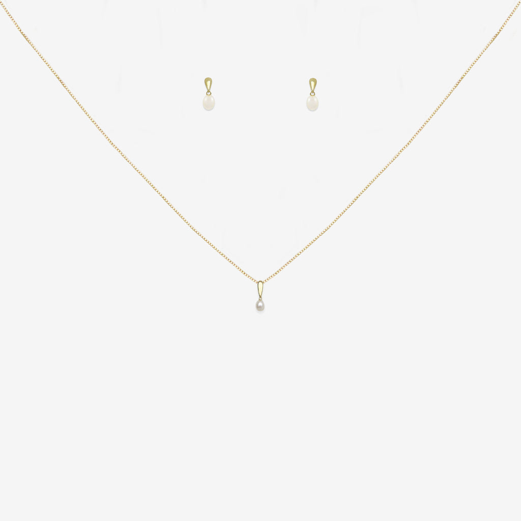 Drop Biwa Pearl pendant and earring set bundle in 18ct  Yellow Gold