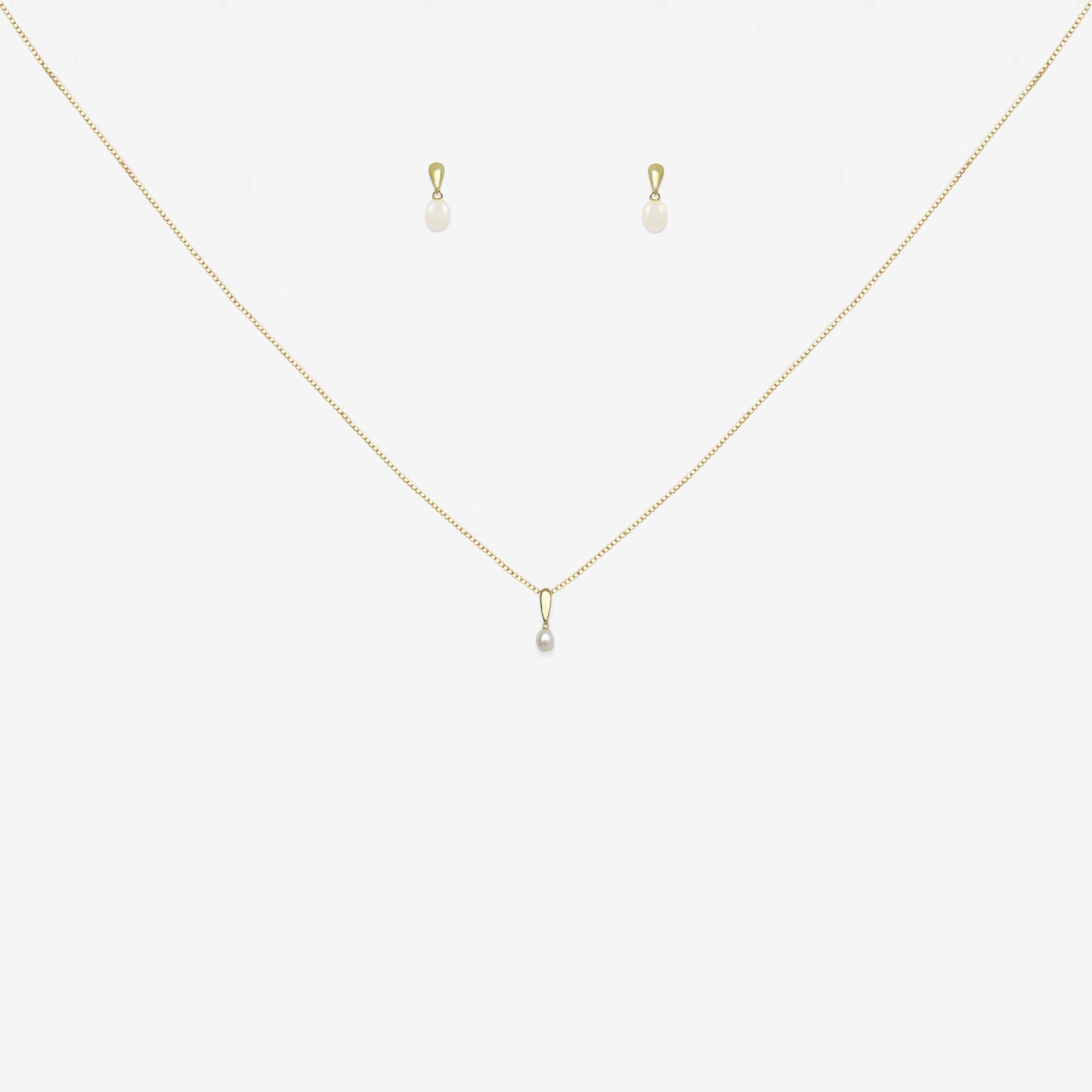 Drop Biwa Pearl pendant and earring set bundle in 18ct  Yellow Gold