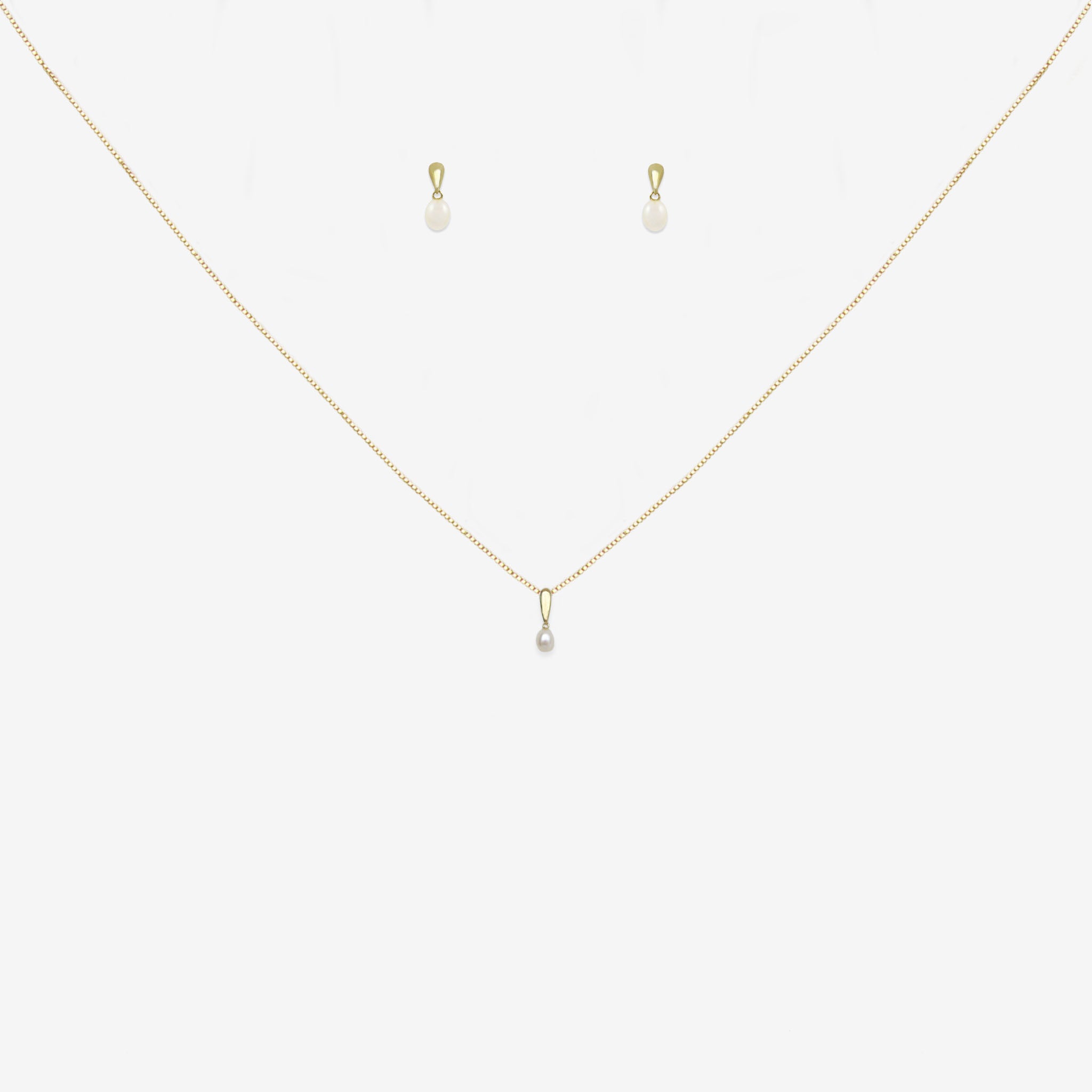 Drop Biwa Pearl pendant and earring set bundle in 18ct  Yellow Gold