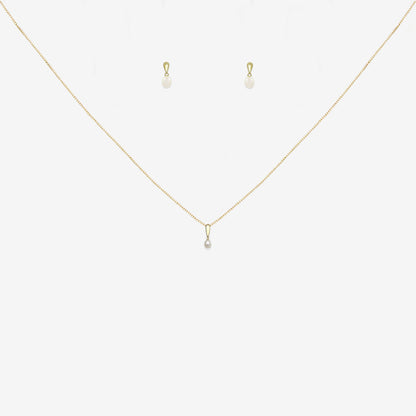 Drop Biwa Pearl pendant and earring set bundle in 18ct  Yellow Gold