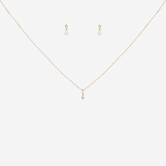 Drop Biwa Pearl pendant and earring set bundle in 18ct  Yellow Gold