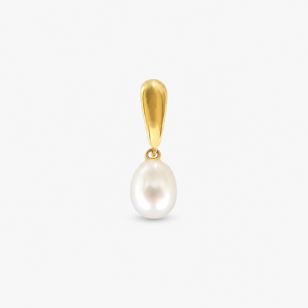 Pearl pendant with gold setting on a white background