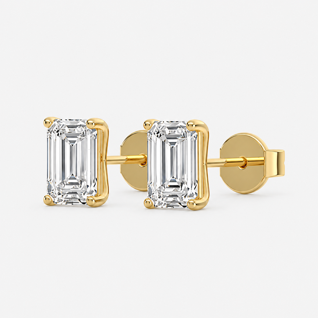 Lab-Grown Diamond Emerald Cut Claw Stud Earrings