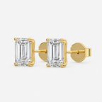 Lab-Grown Diamond Emerald Cut Claw Stud Earrings
