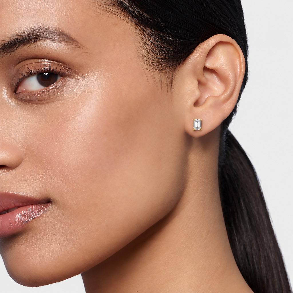 Lab-Grown Diamond Emerald Cut Claw Stud Earrings